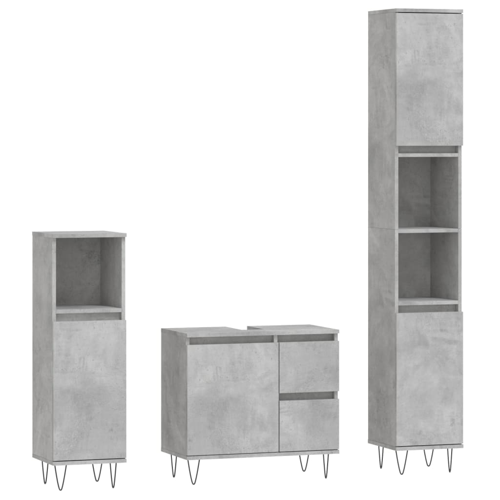 3 Piece Bathroom Furniture Set Concrete Grey Engineered Wood