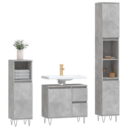 3 Piece Bathroom Furniture Set Concrete Grey Engineered Wood