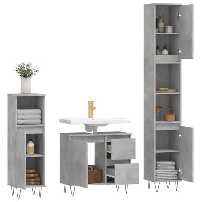 3 Piece Bathroom Furniture Set Concrete Grey Engineered Wood