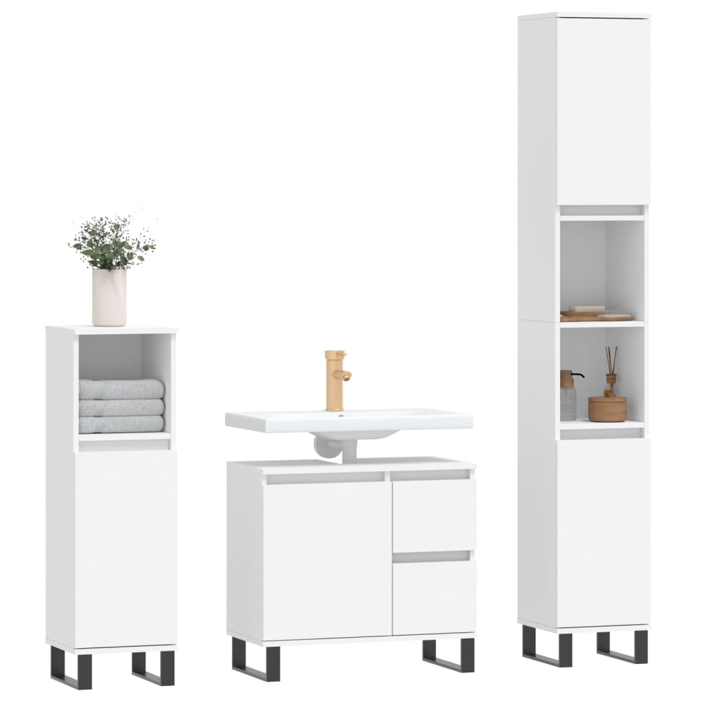 3 Piece Bathroom Furniture Set White Engineered Wood