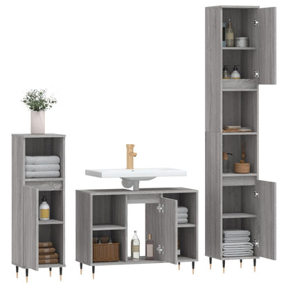 3 Piece Bathroom Furniture Set Grey Sonoma Engineered Wood