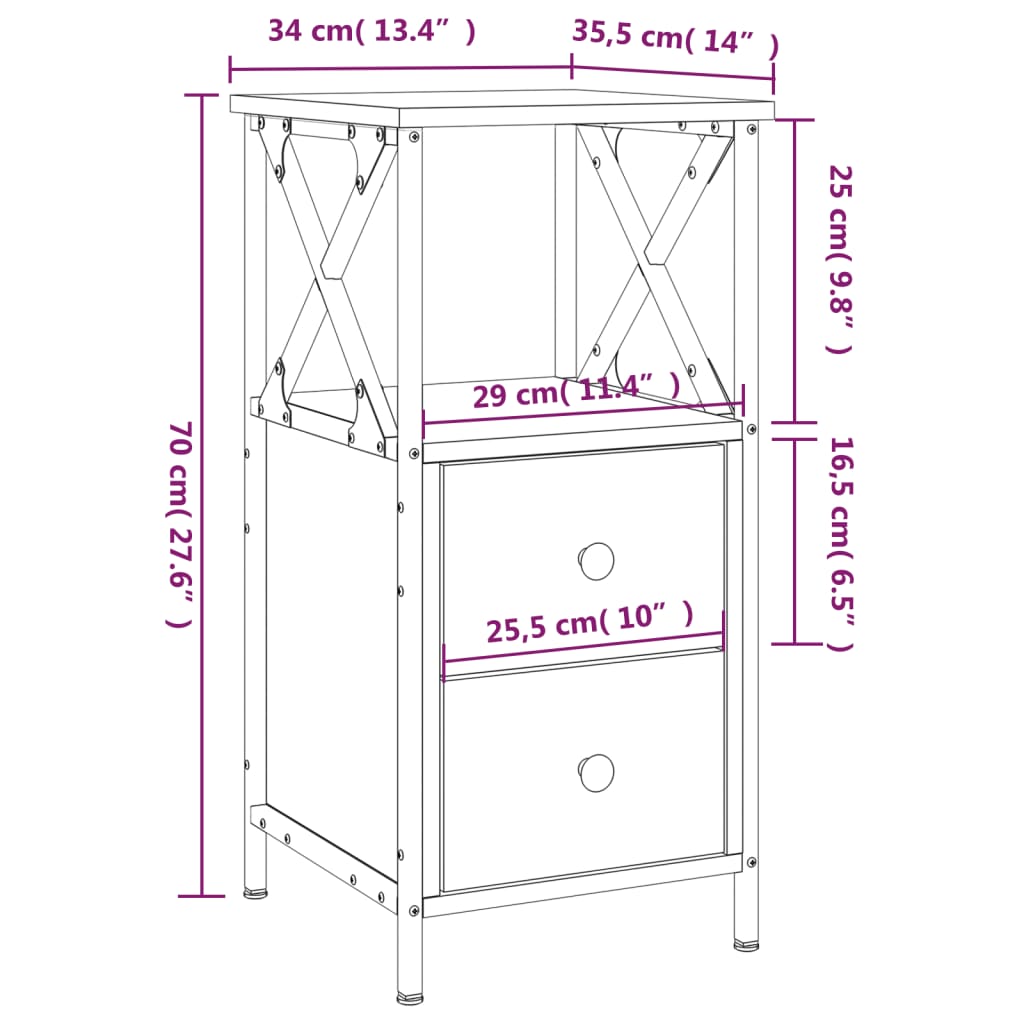 Bedside Cabinet Black 34x35.5x70 cm Engineered Wood