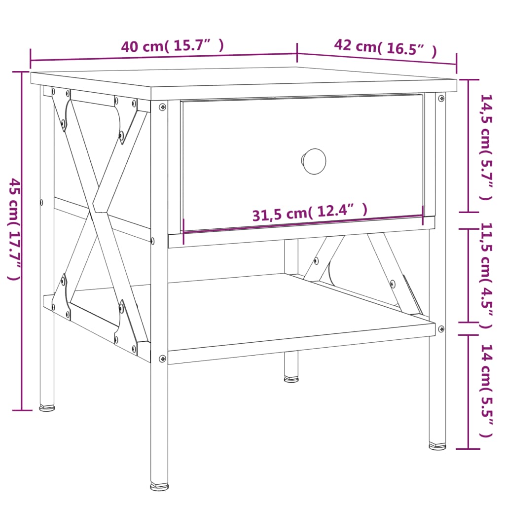 Bedside Table Black 40x42x45 cm Engineered Wood