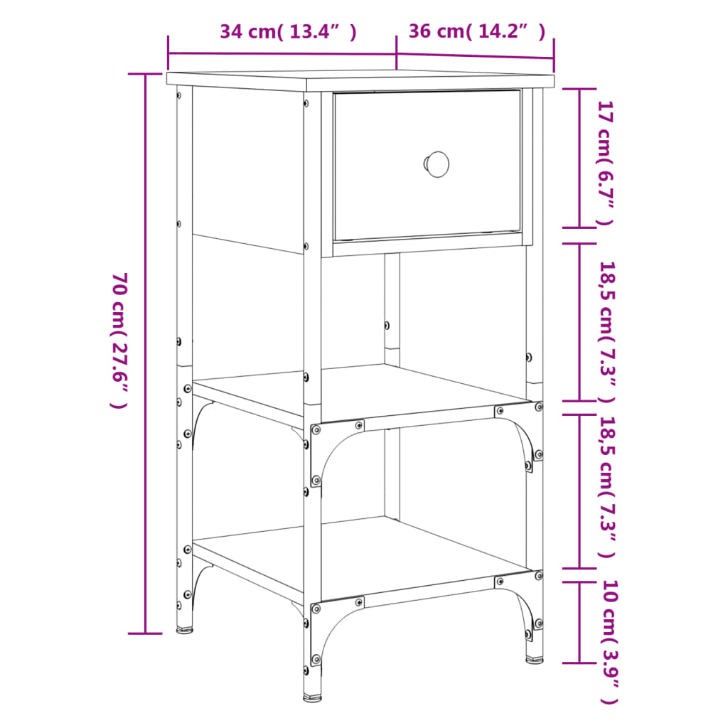 Bedside Cabinet Black 34x36x70 cm Engineered Wood