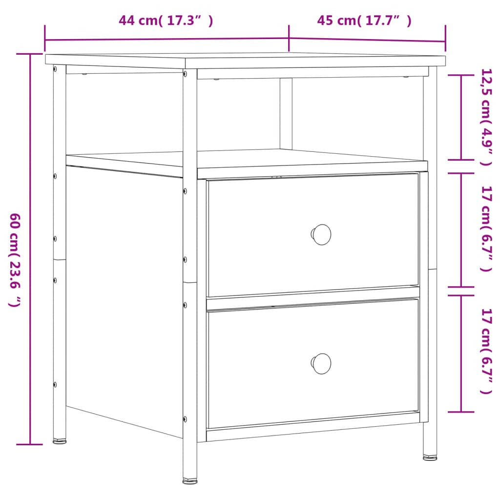 Bedside Cabinet Grey Sonoma 44x45x60 cm Engineered Wood