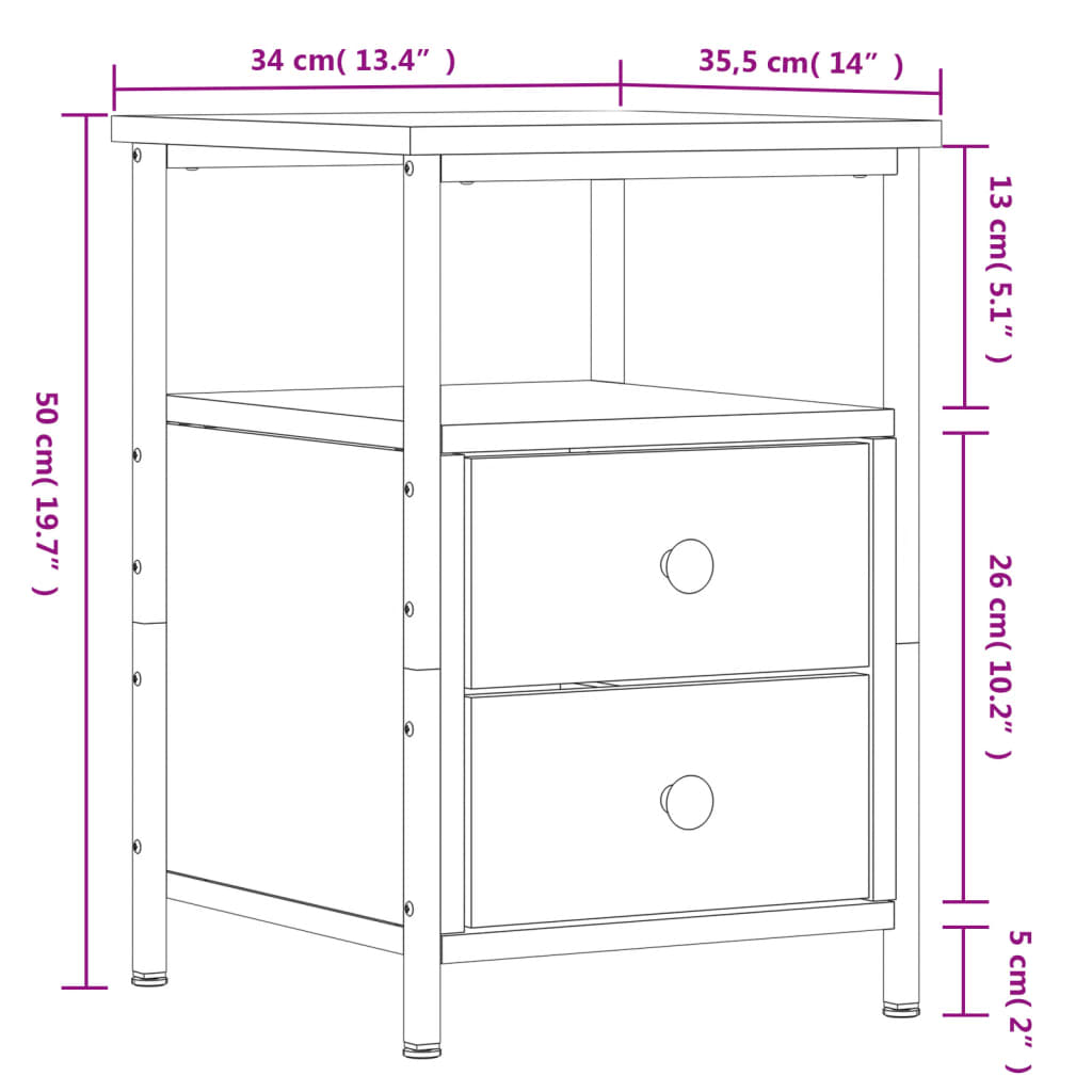 Bedside Cabinet Black 34x35.5x50 cm Engineered Wood