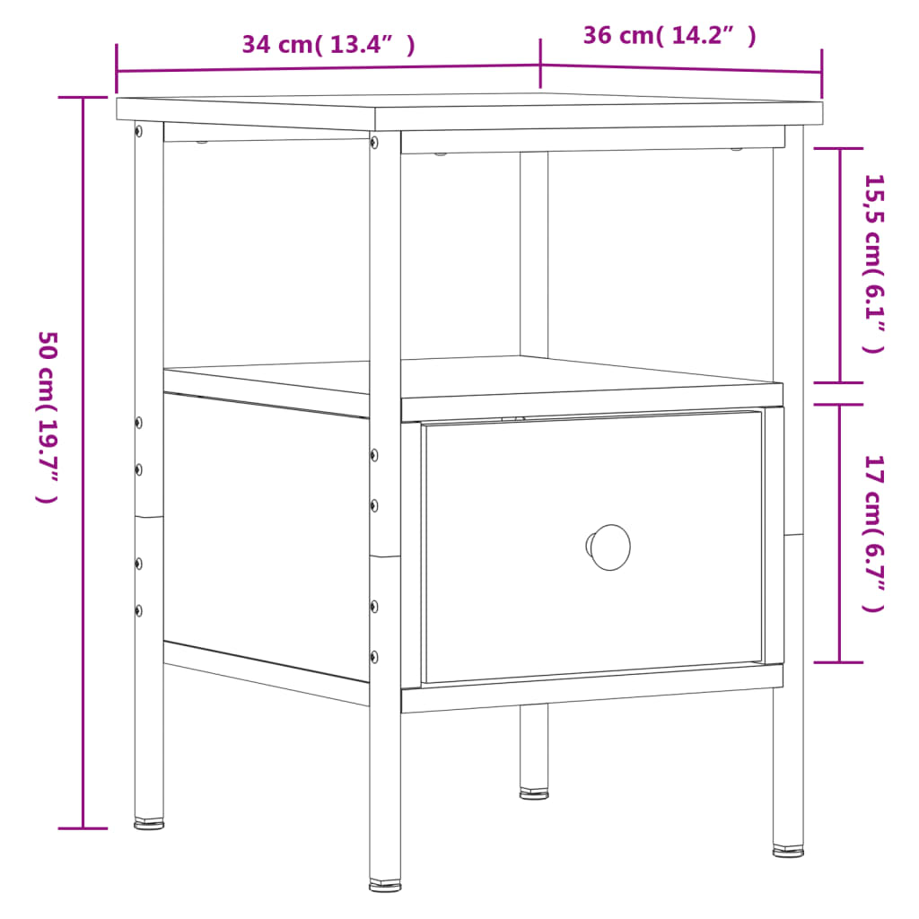 Bedside Cabinet Sonoma Oak 34x36x50 cm Engineered Wood