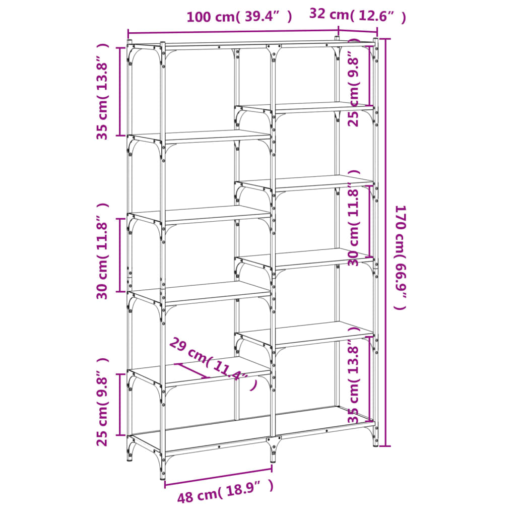 Bookshelf Black 100x32x170 cm Engineered Wood and Iron