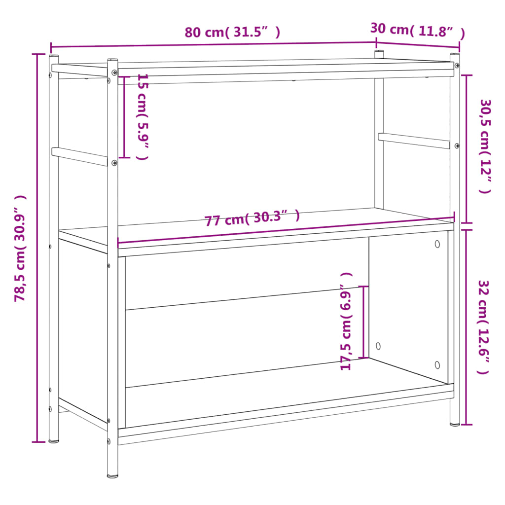 Bookshelf Sonoma Oak 80x30x78.5 cm Engineered Wood and Iron