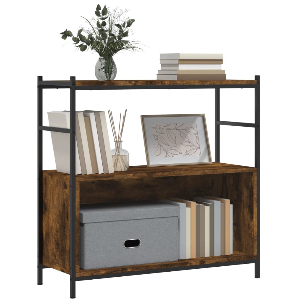 Bookshelf Smoked Oak 80x30x78.5 cm Engineered Wood and Iron