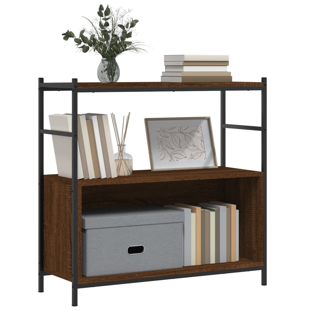 Bookshelf Brown Oak 80x30x78.5 cm Engineered Wood and Iron