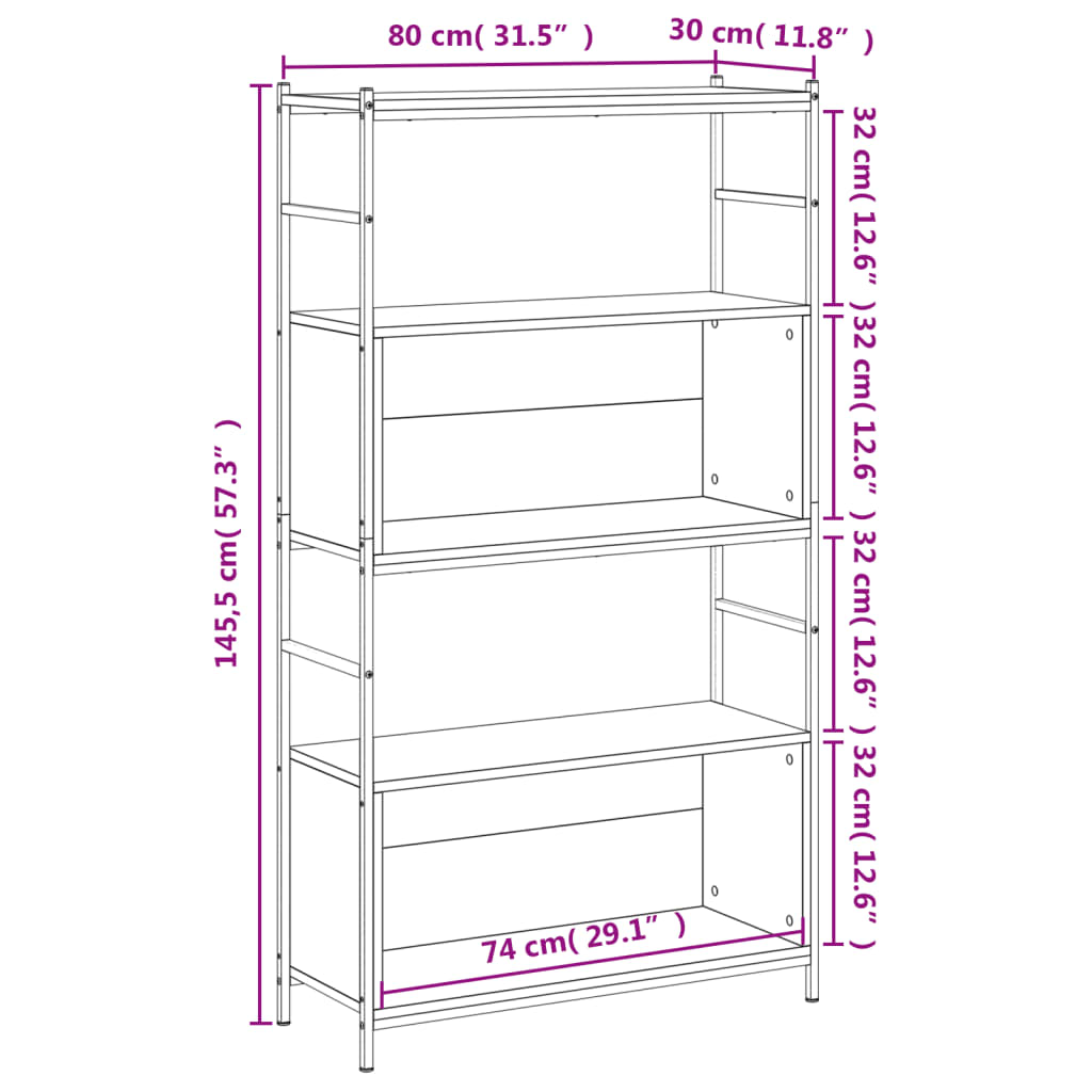 Bookshelf Grey Sonoma 80x30x145.5 cm Engineered Wood and Iron