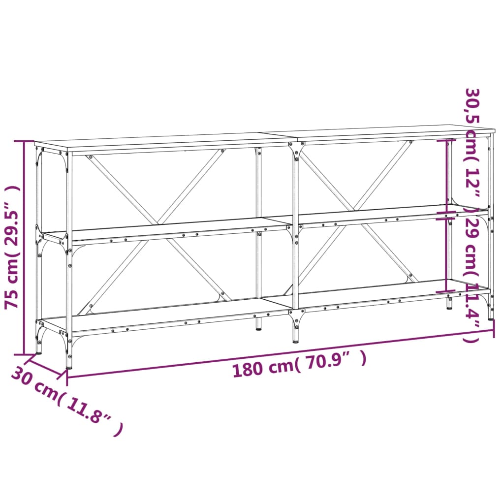 Console Table Grey Sonoma 180x30x75 cm Engineered Wood and Iron