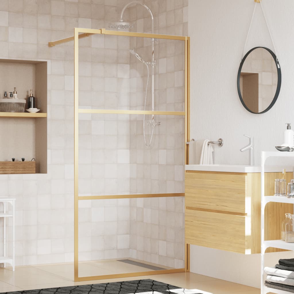 Walk-in Shower Wall with Clear ESG Glass Gold 115x195 cm