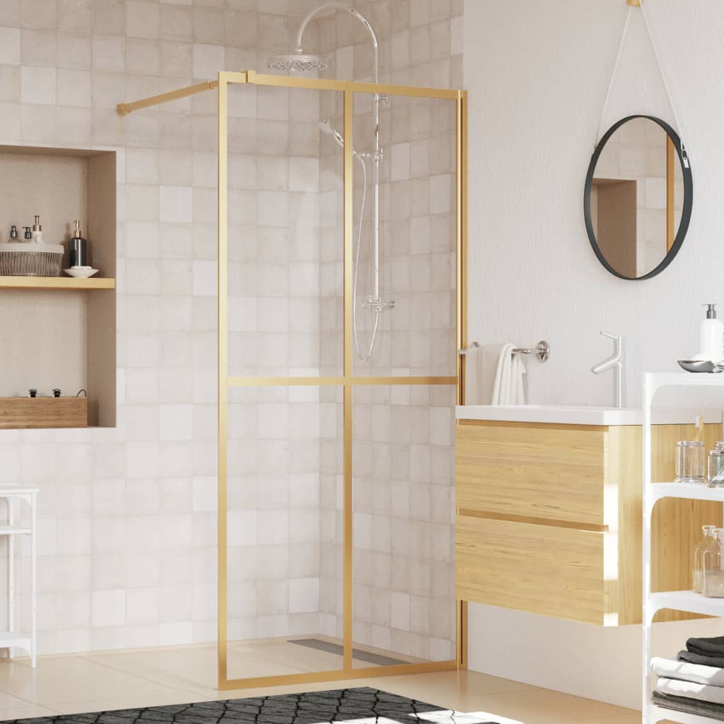 Walk-in Shower Wall with Clear ESG Glass Gold 90x195 cm