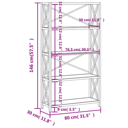 5-Tier Shelf 80x30x146 cm Solid Wood Oak