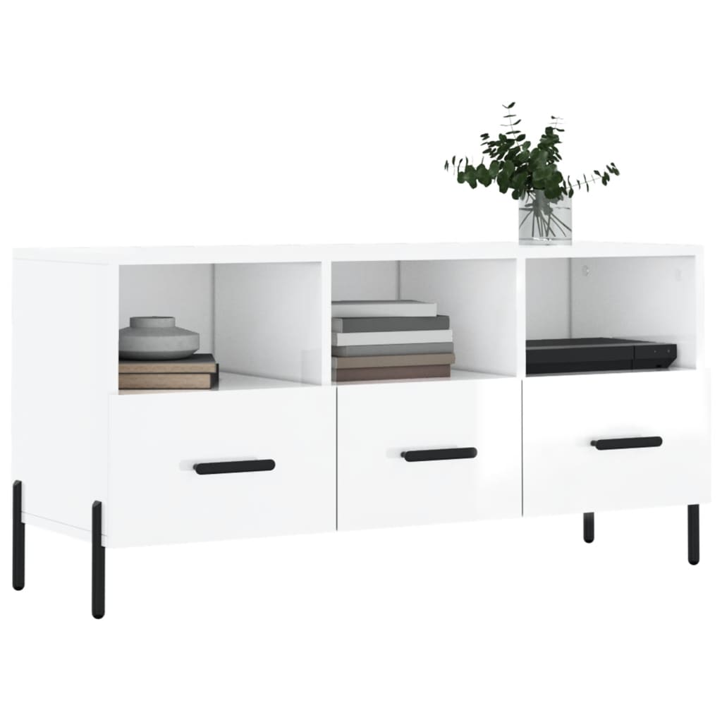 TV Cabinet High Gloss White 102x36x50 cm Engineered Wood