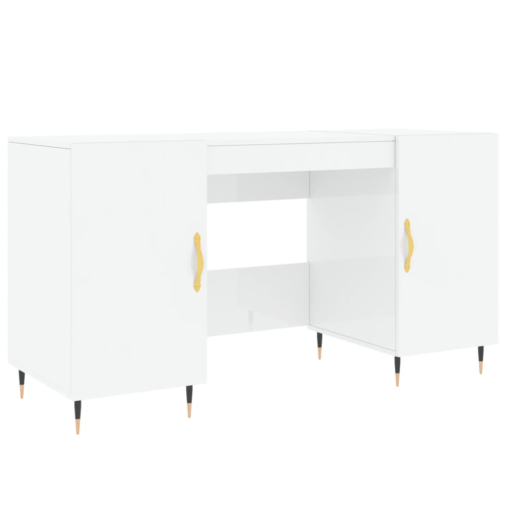 Desk High Gloss White 140x50x75 cm Engineered Wood