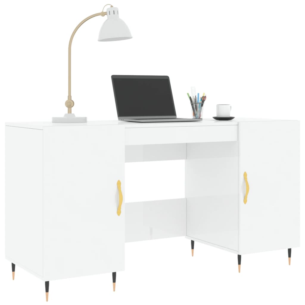 Desk High Gloss White 140x50x75 cm Engineered Wood