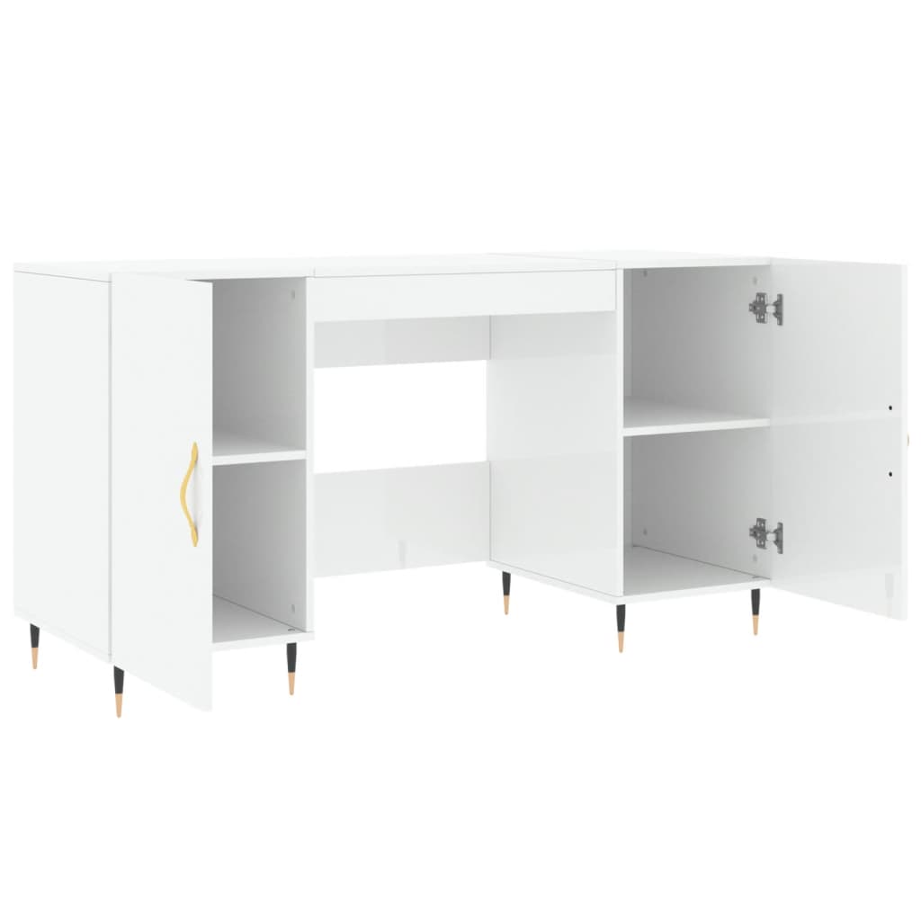 Desk High Gloss White 140x50x75 cm Engineered Wood