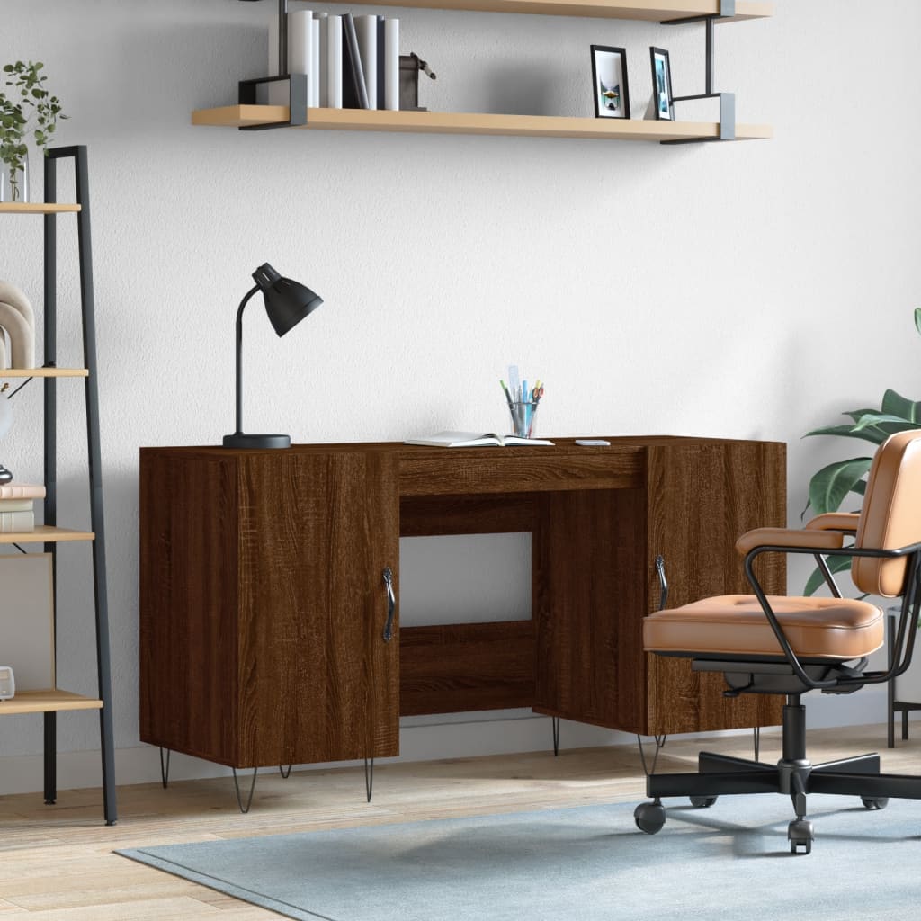 Desk Brown Oak 140x50x75 cm Engineered Wood