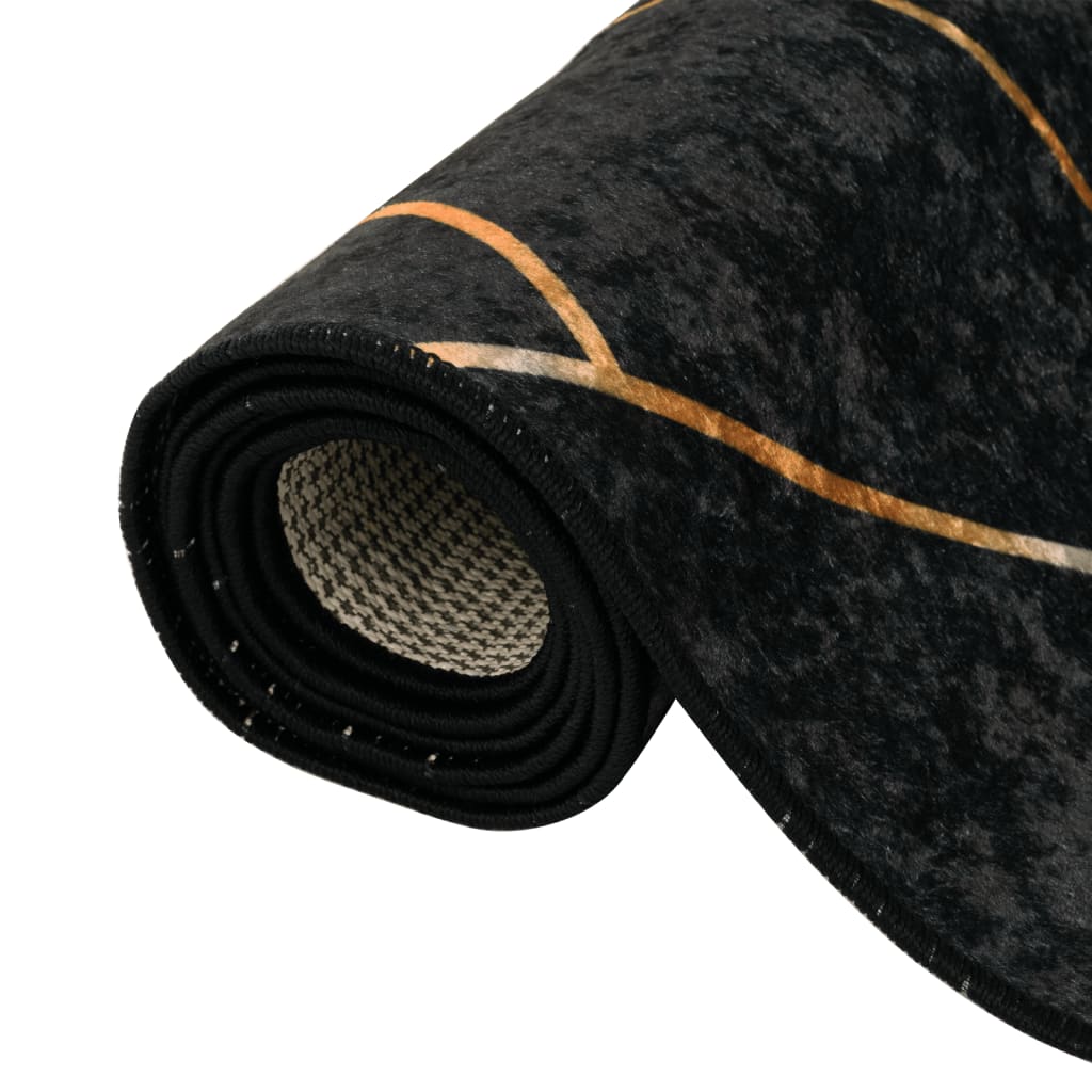 Rug Washable Black and Gold 190x300 cm Anti Slip