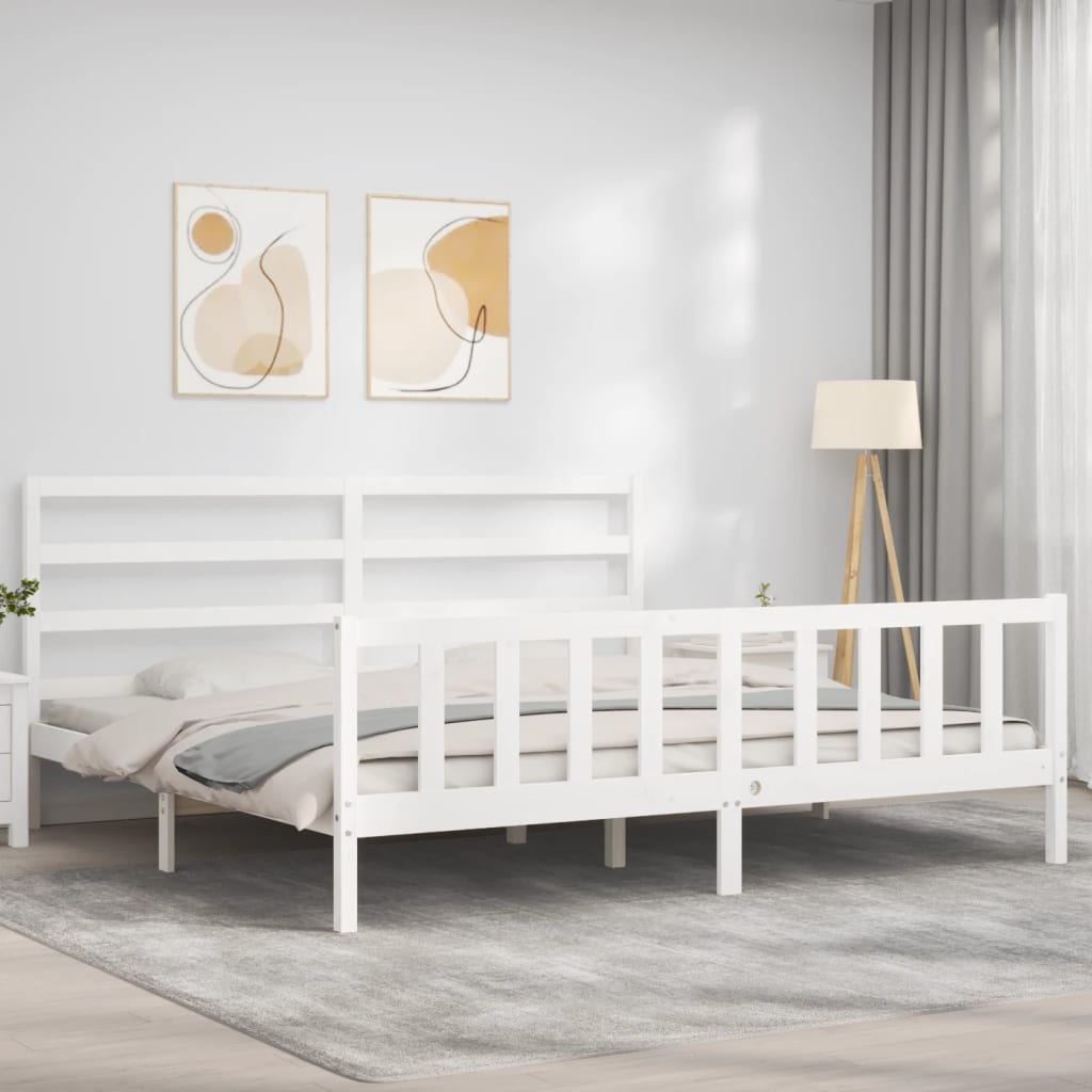 Bed Frame without Mattress White 200x200 cm Solid Wood Pine