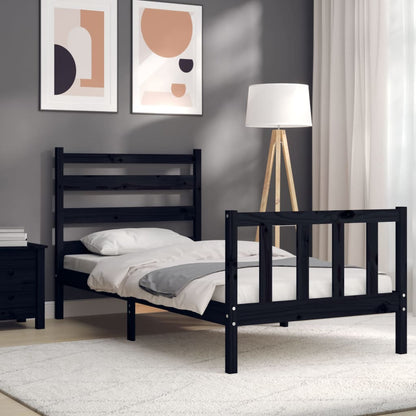 Bed Frame with Headboard Black 90x190 cm Single Solid Wood