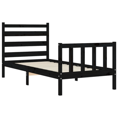 Bed Frame with Headboard Black 90x190 cm Single Solid Wood