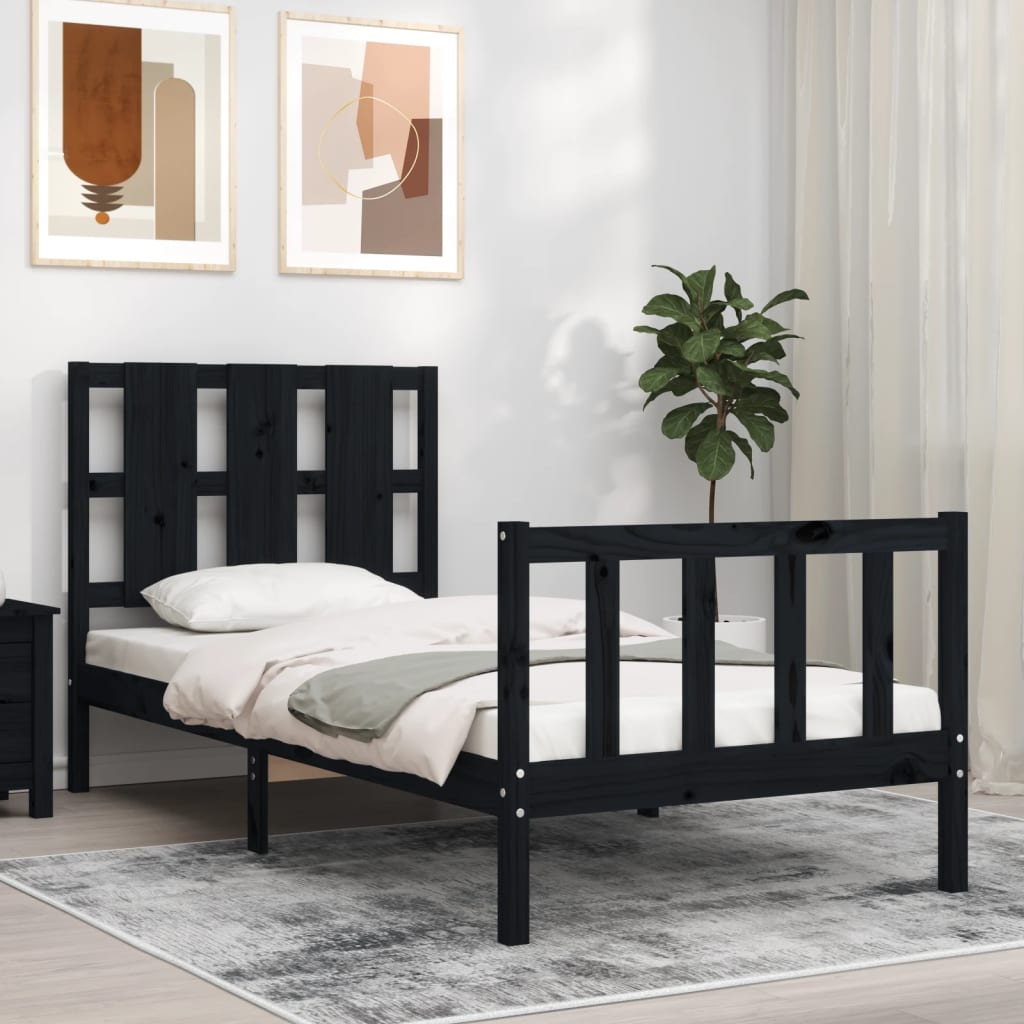 Bed Frame with Headboard Black 100x200 cm Solid Wood