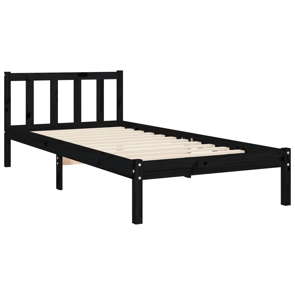 Bed Frame with Headboard Black 90x200 cm Solid Wood