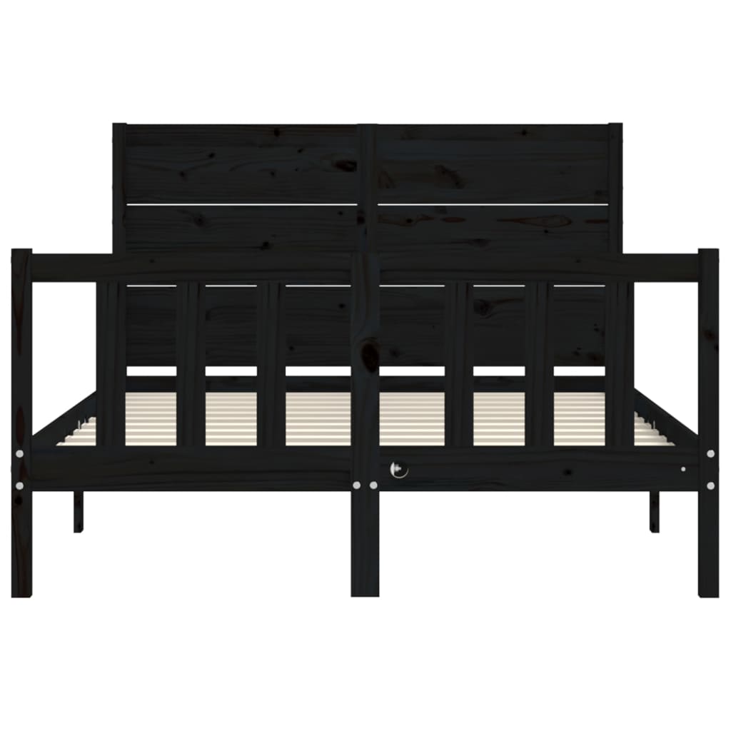 Bed Frame with Headboard Black 140x190 cm Solid Wood