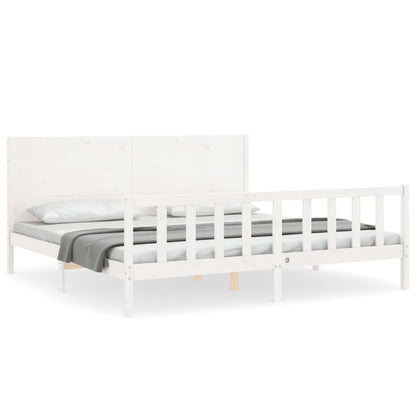 Bed Frame with Headboard White 200x200 cm Solid Wood