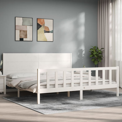 Bed Frame with Headboard White 200x200 cm Solid Wood