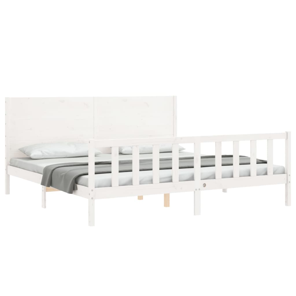 Bed Frame with Headboard White 200x200 cm Solid Wood