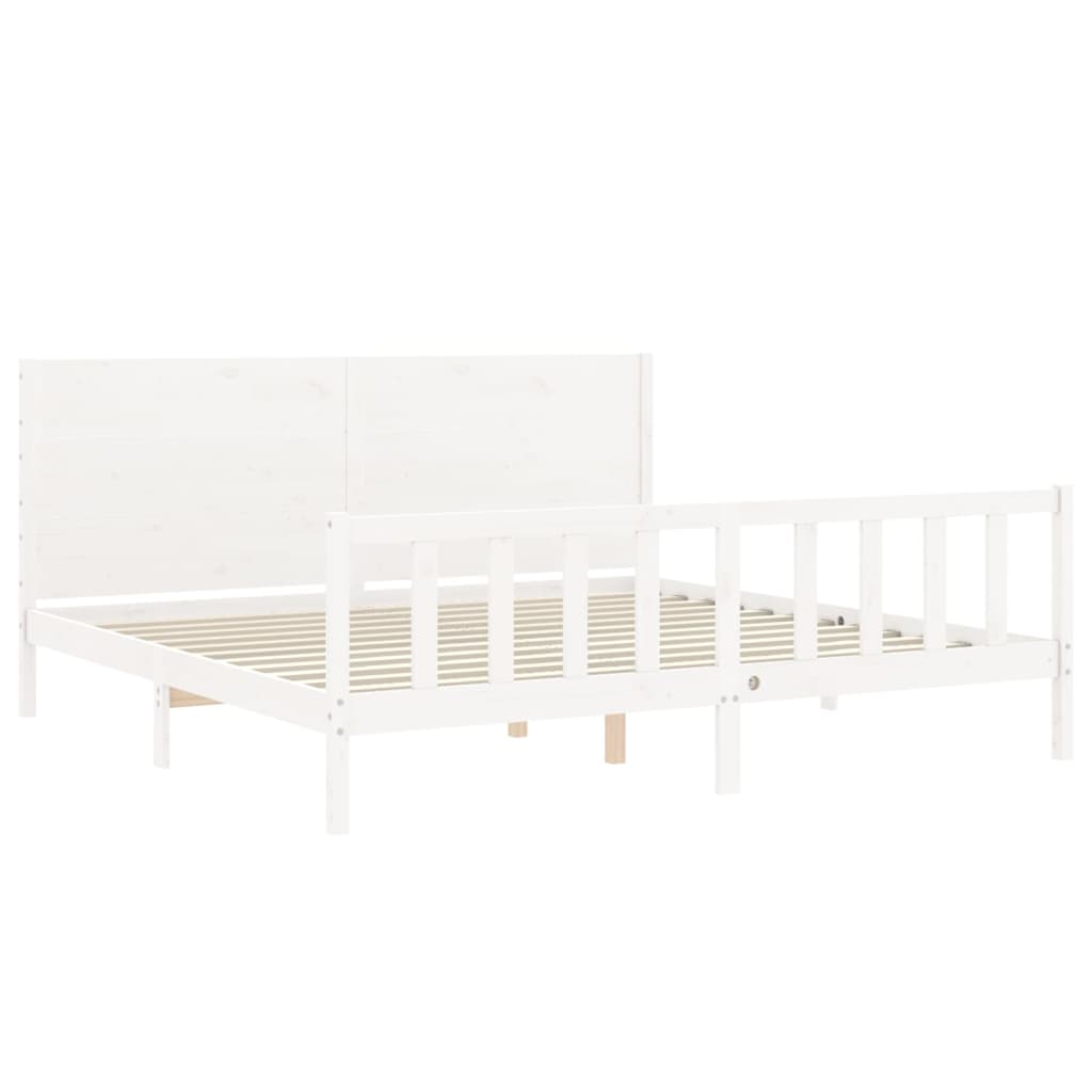 Bed Frame with Headboard White 200x200 cm Solid Wood