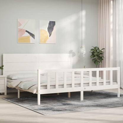 Bed Frame with Headboard White 200x200 cm Solid Wood