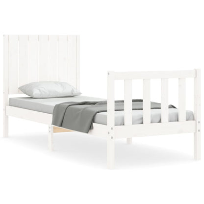 Bed Frame with Headboard White Small Single Solid Wood