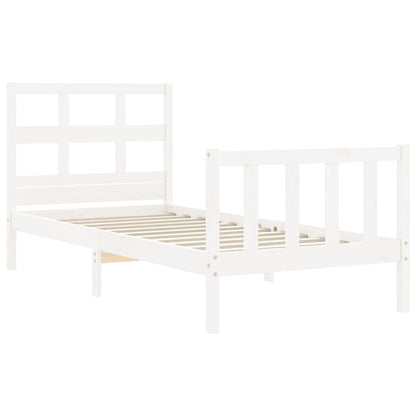 Bed Frame with Headboard White Single Solid Wood