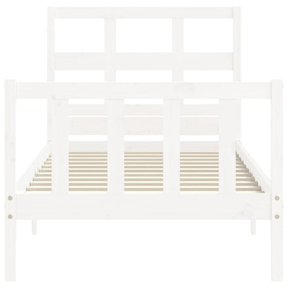Bed Frame with Headboard White Single Solid Wood