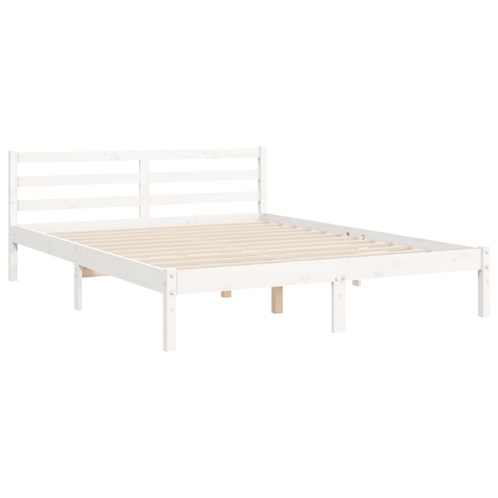 Bed Frame without Mattress White King Size Solid Wood
