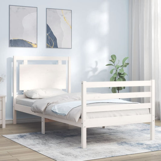 Bed Frame with Headboard White 100x200 cm Solid Wood