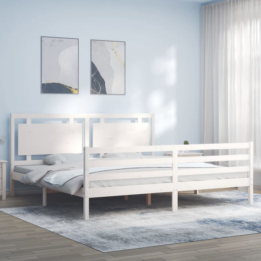 Bed Frame with Headboard White 200x200 cm Solid Wood