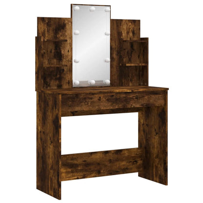 Dressing Table with LED Lights Smoked Oak 96x40x142 cm