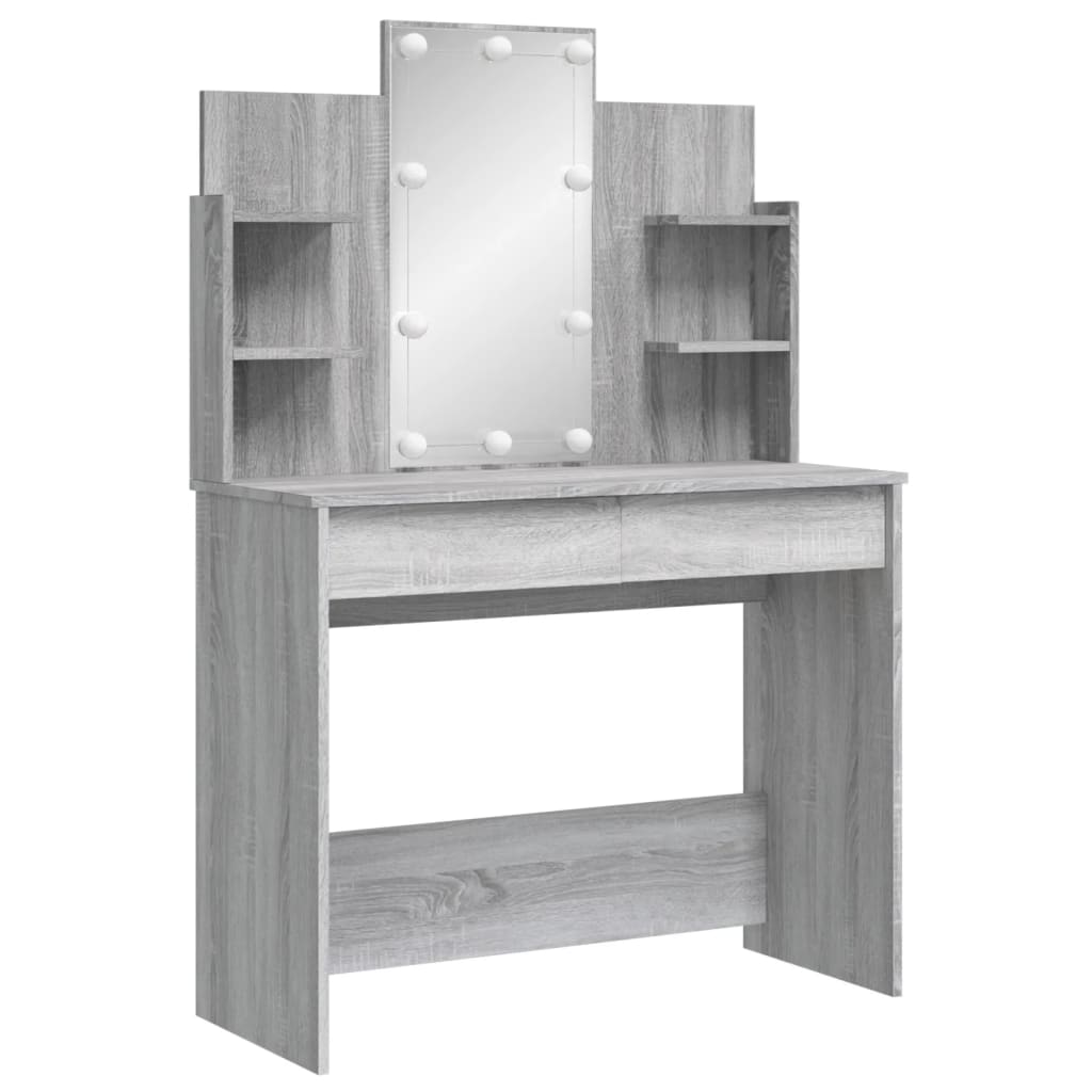 Dressing Table with LED Lights Grey Sonoma 96x40x142 cm