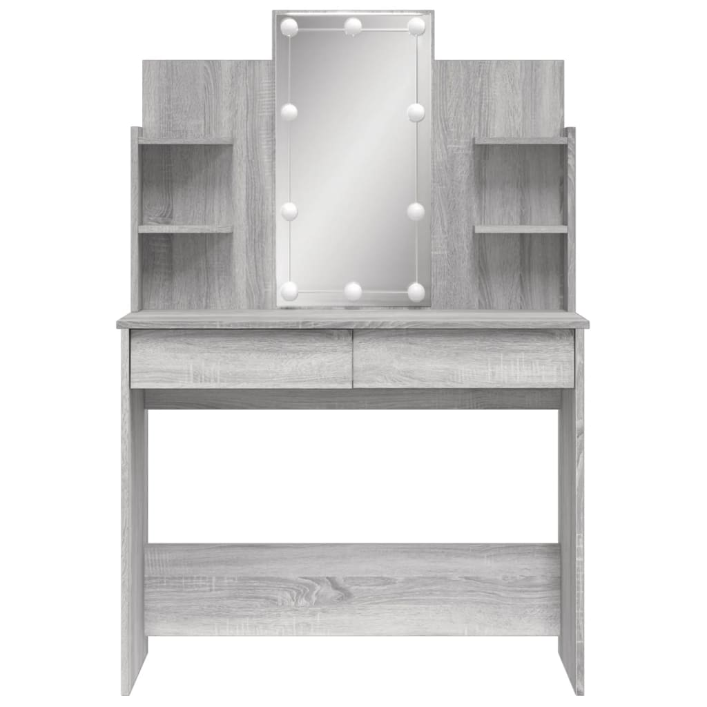 Dressing Table with LED Lights Grey Sonoma 96x40x142 cm