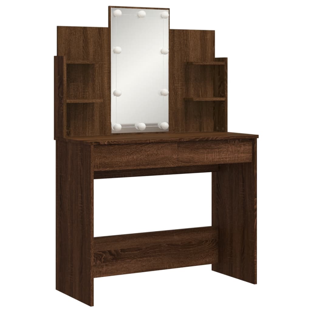 Dressing Table with LED Lights Brown Oak 96x40x142 cm