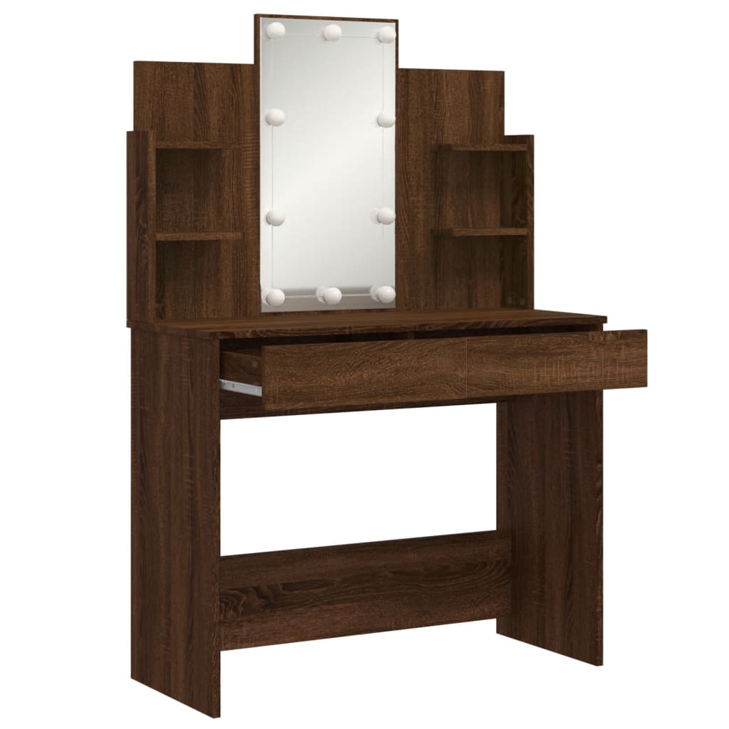 Dressing Table with LED Lights Brown Oak 96x40x142 cm