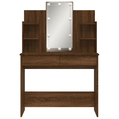 Dressing Table with LED Lights Brown Oak 96x40x142 cm