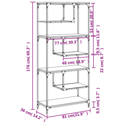 Bookcase Smoked Oak 81x36x176 cm Engineered Wood